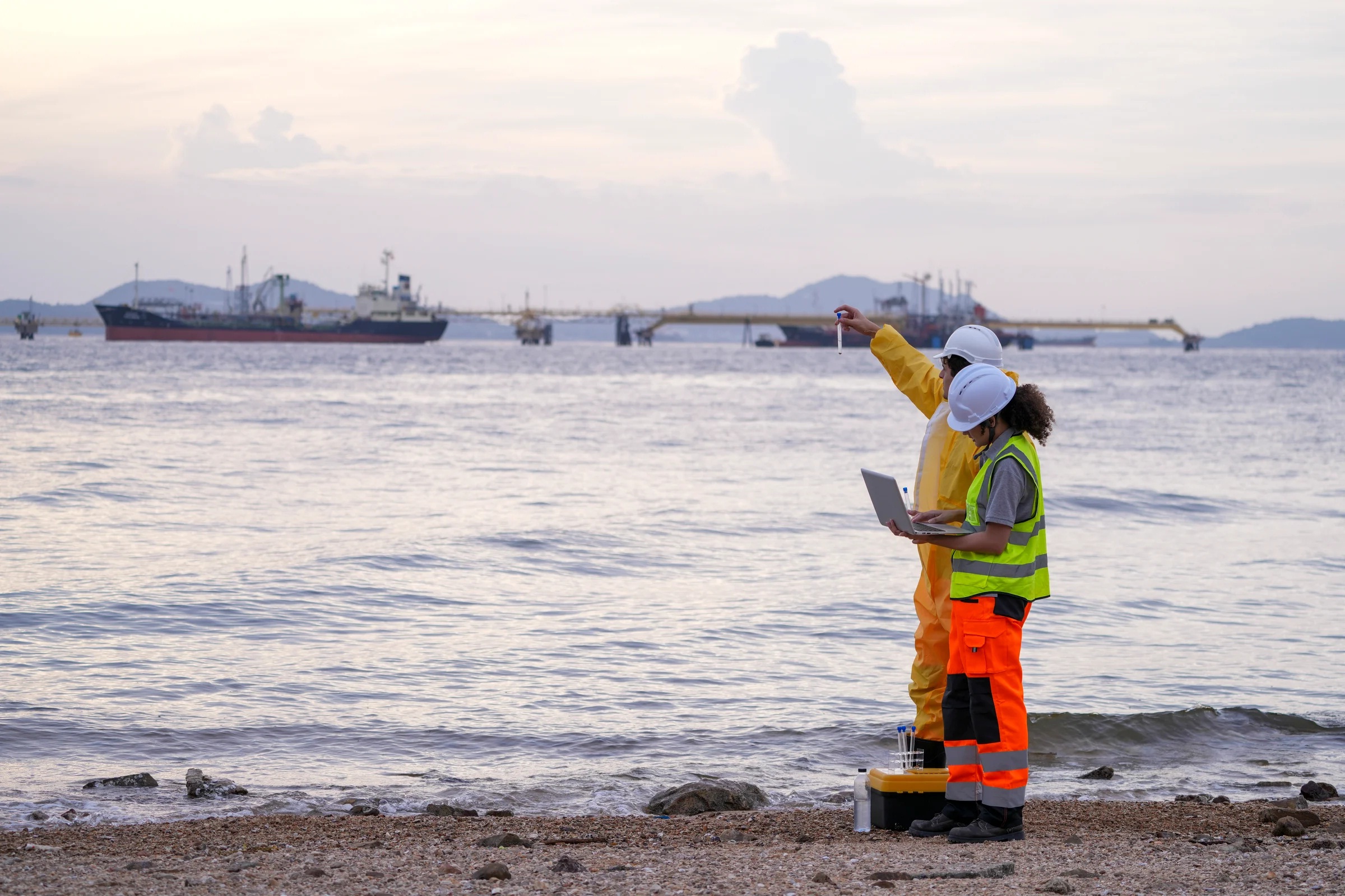Aerial view of LNG carrier at the dock