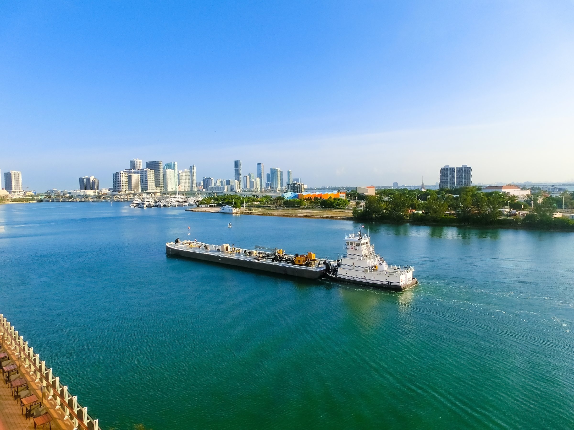Aerial view of LNG carrier at the dock